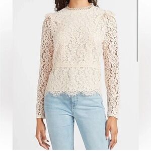 Express Scalloped Lace Hem Blouse